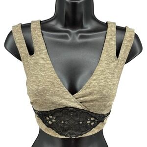 Intimately Free People Lace Panel Bralette Crop Top Deep V Split Straps S